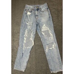 AMERICAN EAGLE Highest Rise Mom Jean Women's Size 2 Blue Denim Distressed
